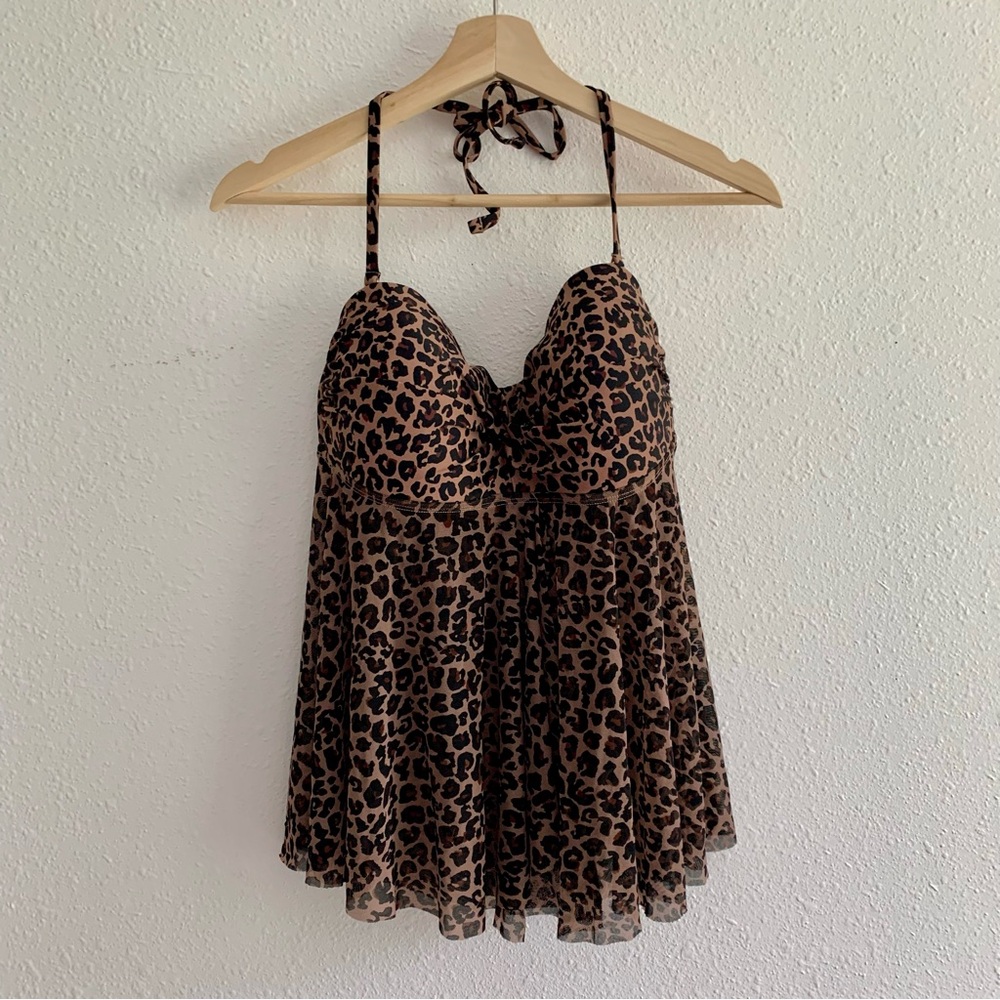 Kona Sol Animal Print Tankini Bandeau Top Medium Beach Summer Vacation